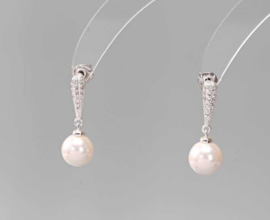 PEARL DROP STUDS - SILVER