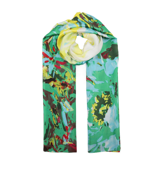 ABSTRACT PRINT SILK FEEL SCARF - GREEN