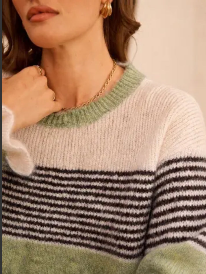 STRIPE FRILL TRIM KNIT - 10-16 - GREEN