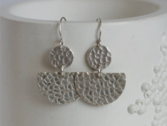 KAIKO - LARGE HAMMERED MOON EARRINGS - SILVER PLATED - MADE IN IRELAND
