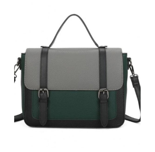 SATCHEL STYLE BAG WITH LONG STRAP - GREEN