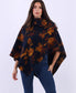 COWL NECK FLORAL PRINT PONCHO - NAVY