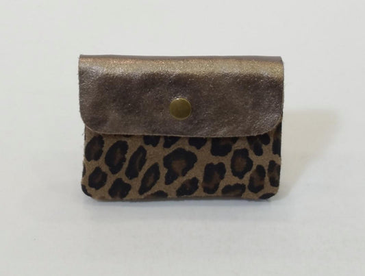 METALLIC ANIMAL PRINT CARD WALLET - LEATHER