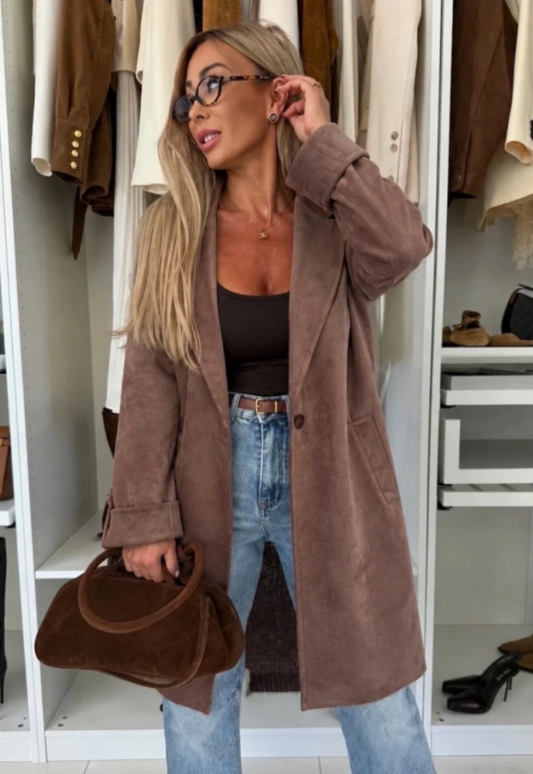 LONGLINE SUEDETTE JACKET - 10-16 - DARK TAUPE