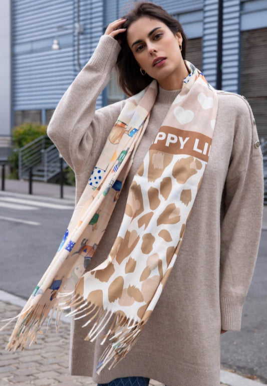 FRINGED DOG PRINT SCARF