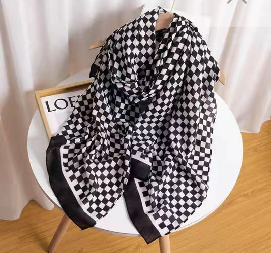 MONOCHROME CHECK COTTON FEEL SCARF