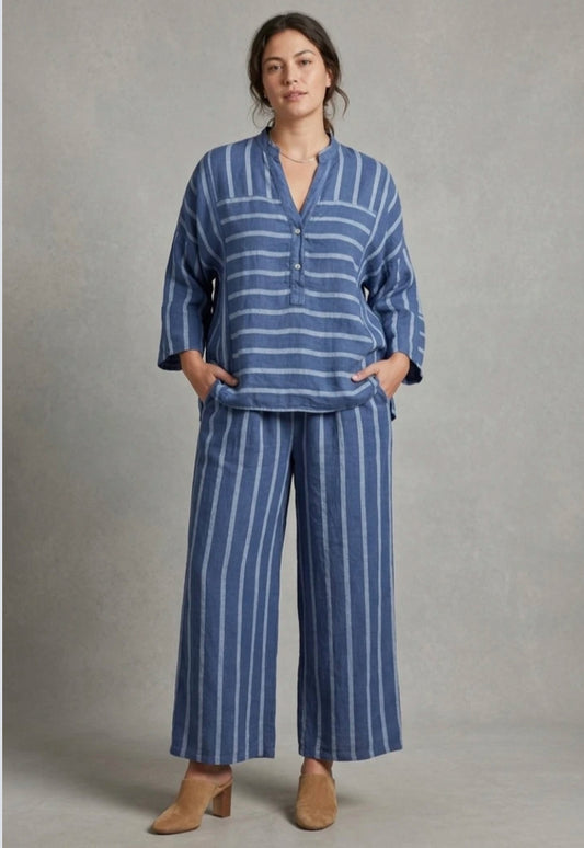 STRIPE LINEN PANTS - 10-16 - DENIM BLUE