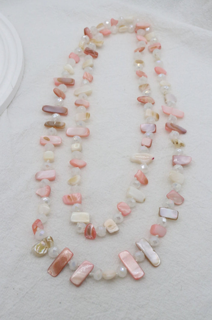SHELL & CRYSTAL LONG NECKLACE