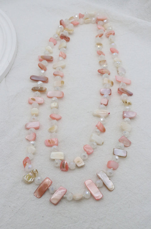 SHELL & CRYSTAL LONG NECKLACE