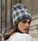 FLEECE LINED POM HAT - GREY