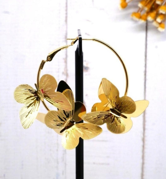 GOLD BUTTERFLY STATEMENT HOOPS