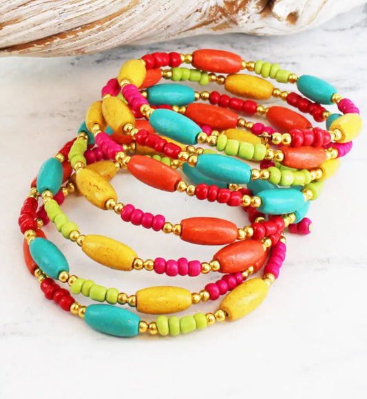 WOODEN BEAD SPIRAL BRACELET