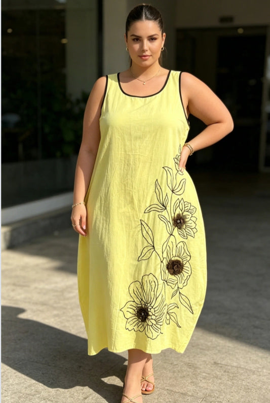 FLORAL APPLIQUÉ DRESS - 12-18 - OLIVE