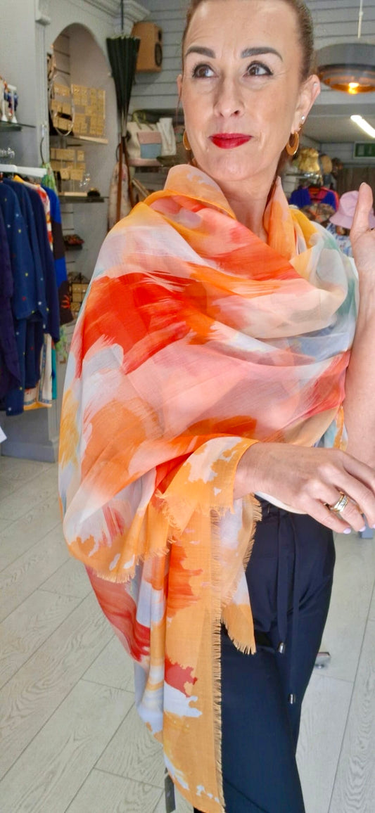 COTTON BLEND TIE DYE SCARF - ORANGE