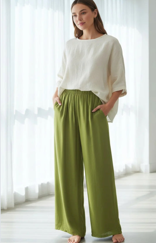 SILK PALAZZO - 10-16 - OLIVE