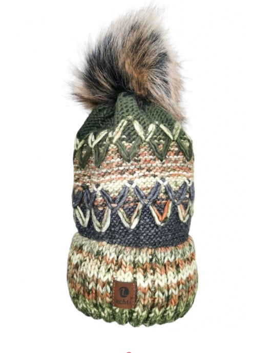 WOOL BLEND FLEECE LINED HAT WITH REMOVABLE POM - KHAKI