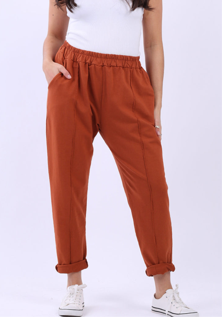 SEAM DETAIL COTTON JOGGER - RUST - 10-16