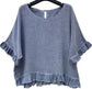 FRILL TRIM COTTON LINEN TOP - 10-16