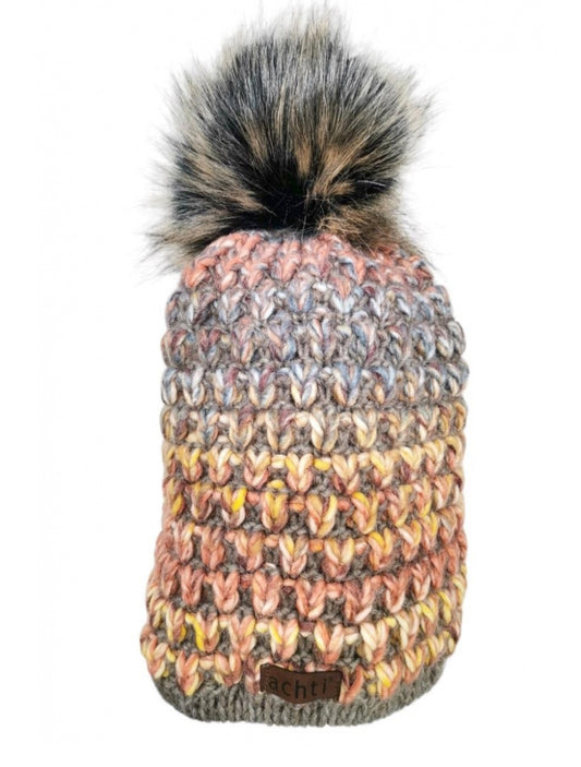 WOOL BLEND FLEECE LINED HAT WITH REMOVABLE POM - ORANGE