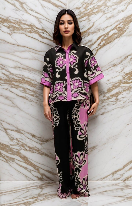 PRINTED SHIRT & PALAZZO SET- S/M & L/XL - PINK