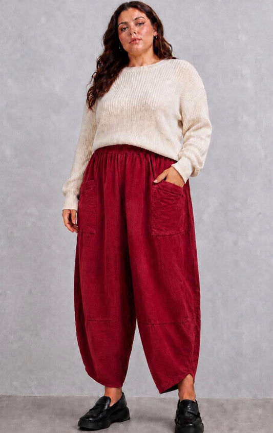 CORD TULIP PANTS - 14-18 - BURGUNDY