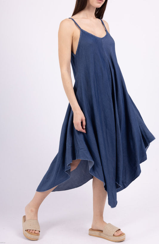 COTTON HANKY HEM DENIM DRESS - 8-12/14- DARK WASH