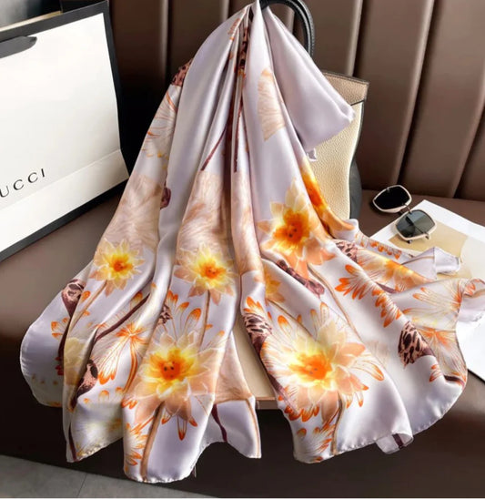 BLOSSOM PRINT SILK FEEL SCARF