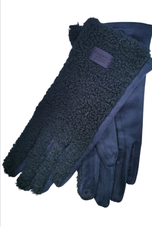 SHERPA VELOUR GLOVES - NAVY