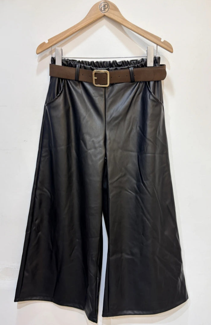 LEATHERETTE CROPPED PALAZZO - 10-16 - BLACK