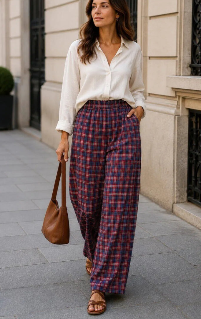 CHECK PALAZZO - 10-16 - PURPLE