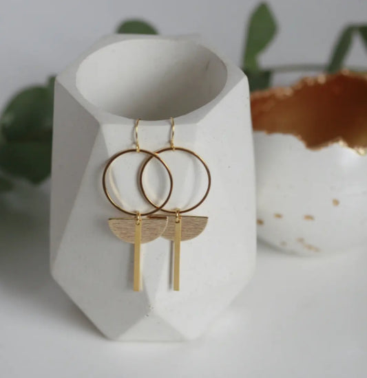 KAIKO - MOON BAR STATEMENT EARRINGS- 16K GOLD PLATED BRASS