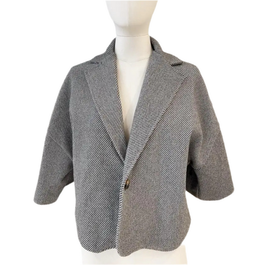 SHORT SINGLE BUTTON BLAZER - DARK GREY - 10-neat 14