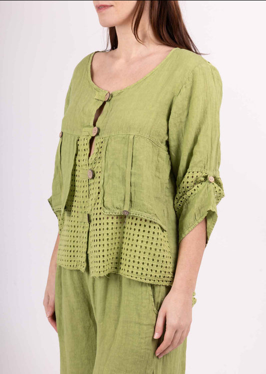 LINEN MESH DETAIL JACKET - 10-16 - LIME