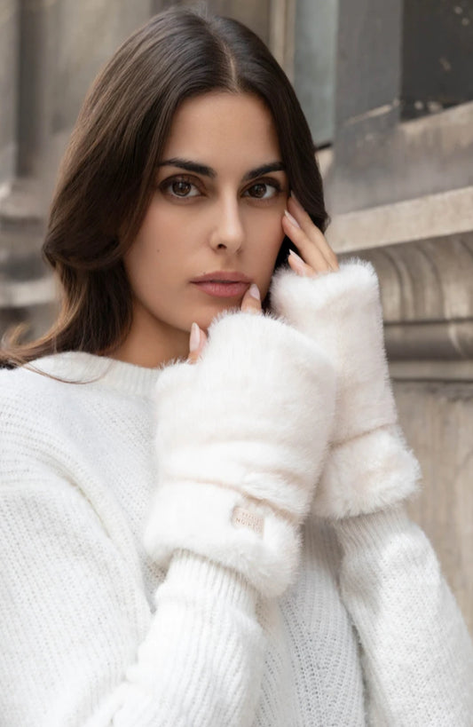 FAUX FUR MITTS - WHITE