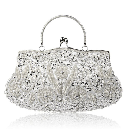 SILVER BEADED OCCASION BAG