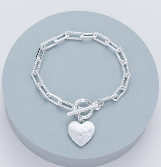 T-BAR HEART BRACELET - SILVER