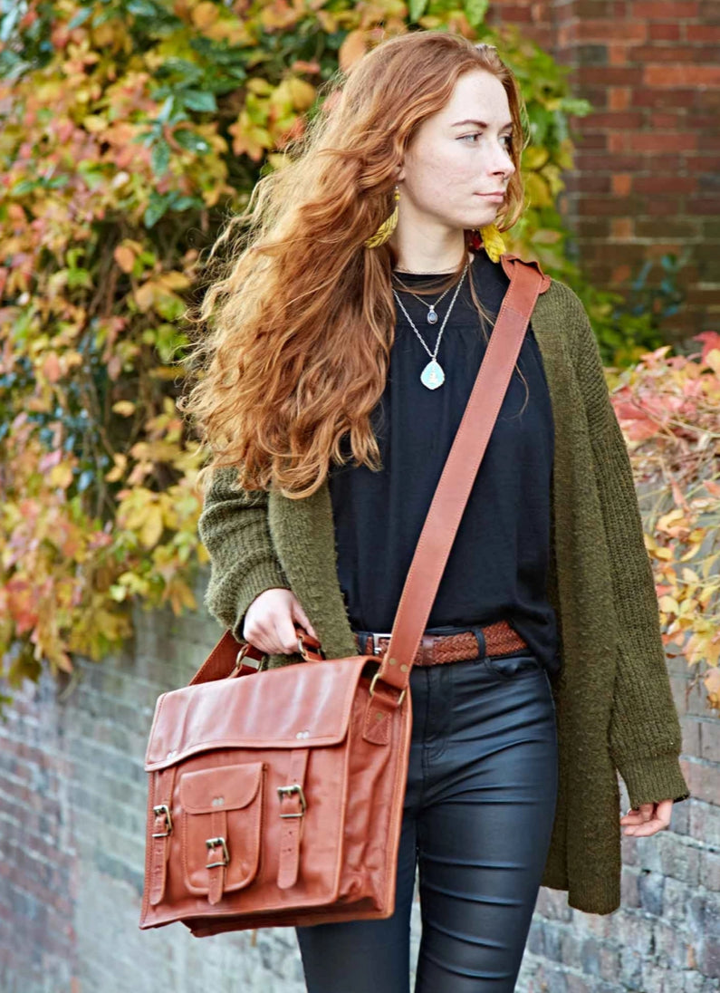 100% LEATHER LARGE VINTAGE STYLE SATCHEL - HANDMADE IN INDIA