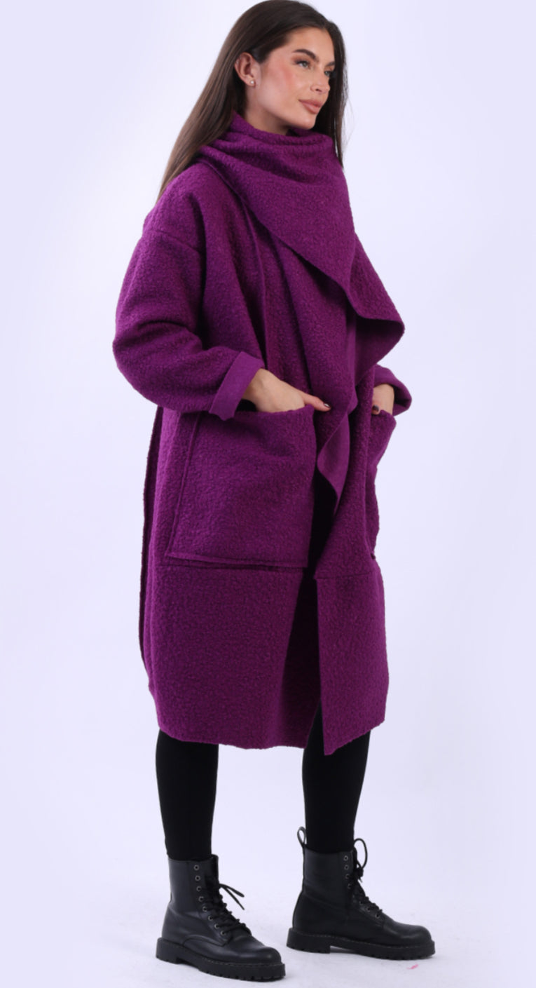 WRAP SCARF WATERFALL COAT - MULBERRY - 14-18