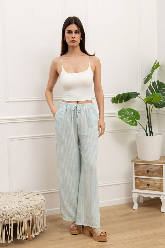 COTTON STRIPE PALAZZO - 8-14 - AQUA