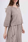 COTTON/LINEN BLEND BUTTON DETAIL TOP - 8-14 - TAUPE