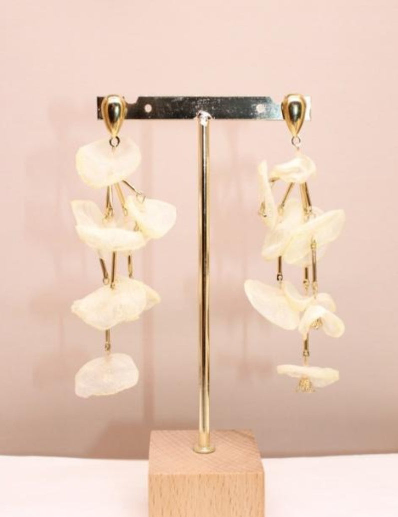 NEUTRAL ORGANZA PETAL STATEMENT EARRINGS