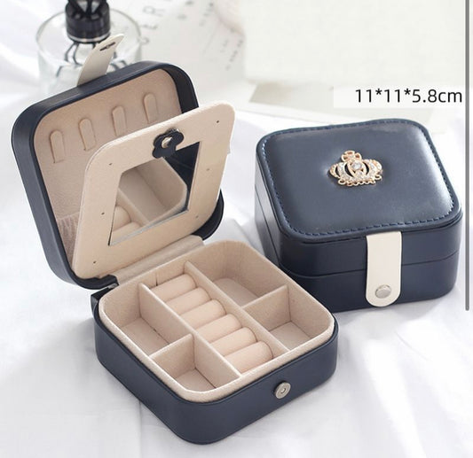 NAVY LEATHERETTE CROWN JEWELLERY BOX