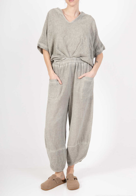 COTTON/LINEN BLEND TULIP HEM PANTS - 10-16 - LIGHT KHAKI