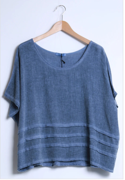 PLEAT DETAIL LINEN COTTON BLEND TOP