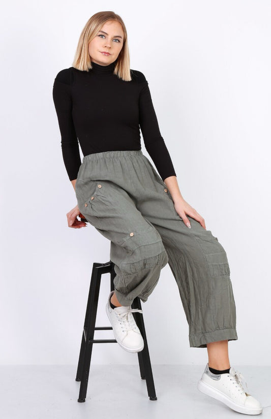 CARGO LINEN PANTS - 10-16 - KHAKI
