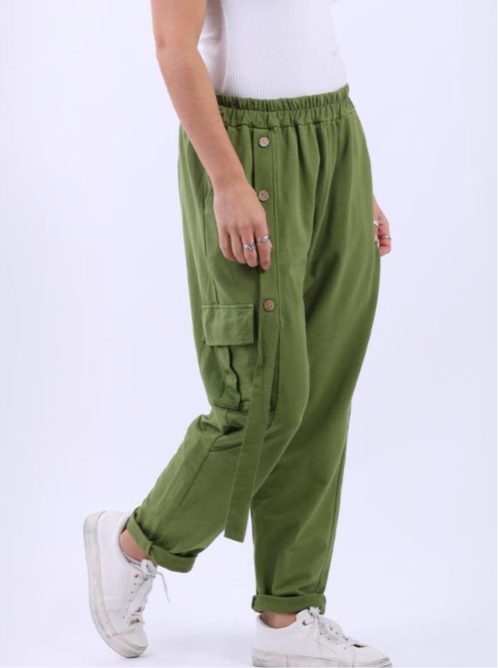 COTTON CARGO PANTS - OLIVE - 10-16