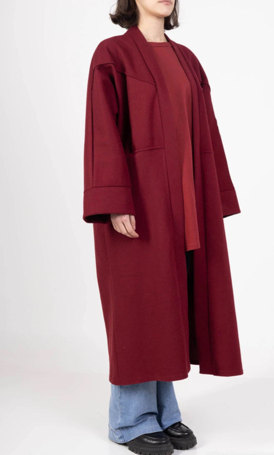 SEAM DETAIL OVERSIZED COAT - 10-16 - BURGUNDY