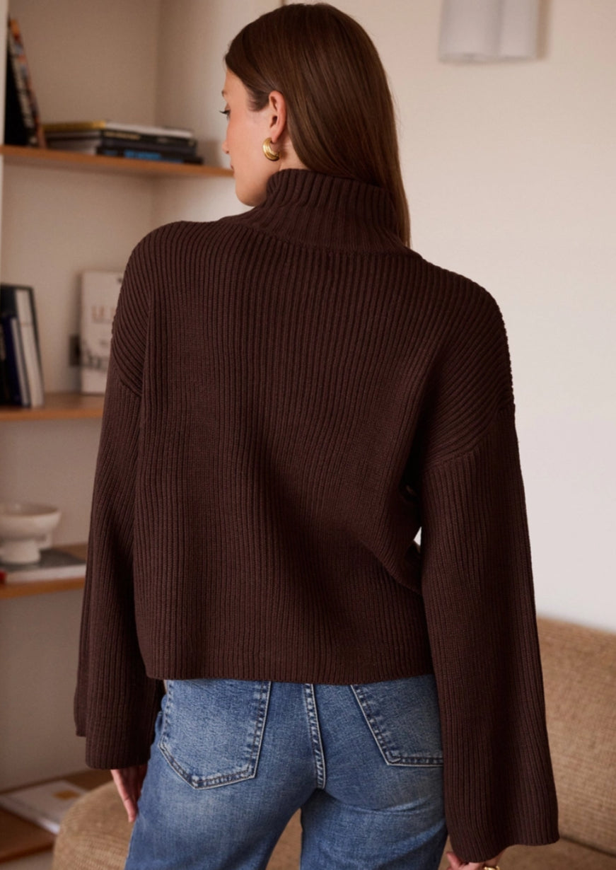 ZIP CARDI - 10-14 - CHOCOLATE