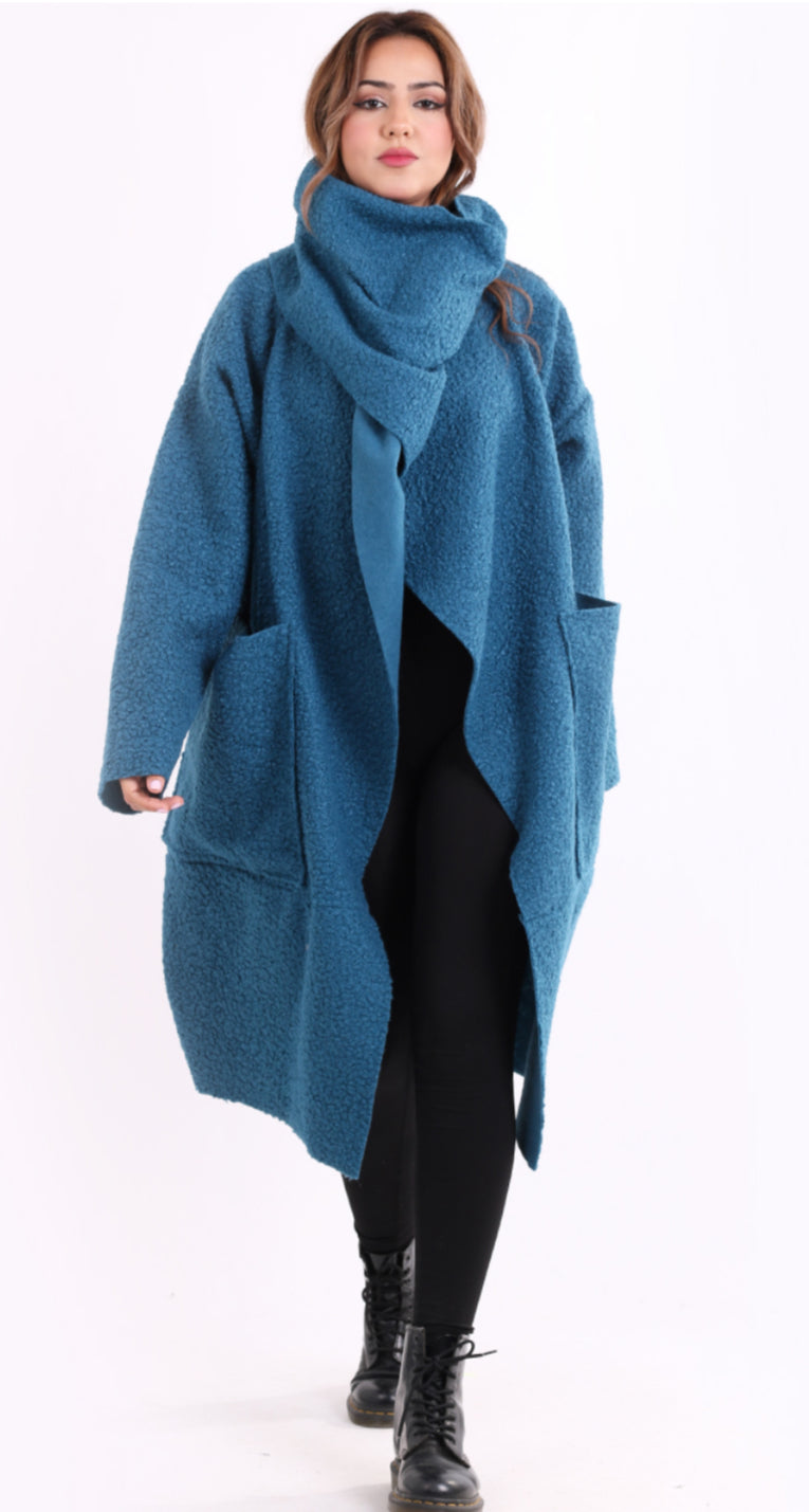 WRAP SCARF WATERFALL COAT - TEAL - 14-18