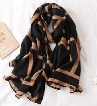 BLACK/CAMEL PRINT SCARF - COTTON BLEND